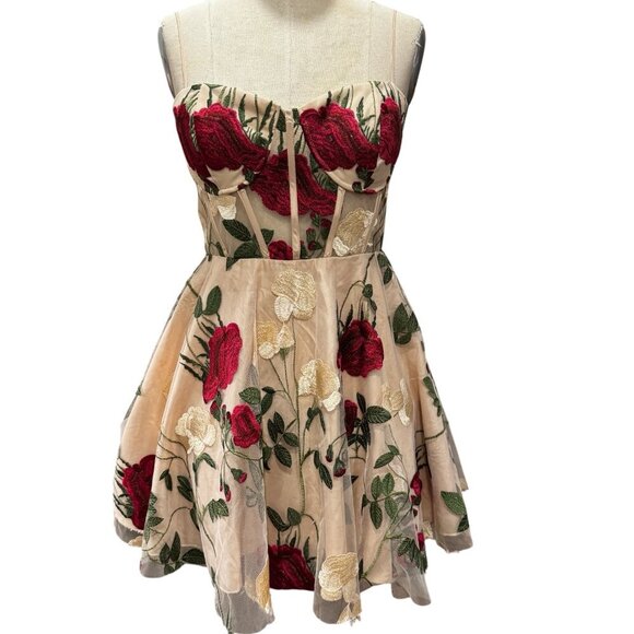 Floral Appliqué Window Panel Dress – Size 9/10 - Picture 1 of 4